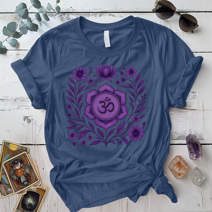 Retro Floral Crown Chakra T-Shirt Mockup Indigo Blue