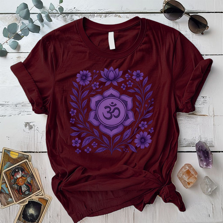 Retro Floral Crown Chakra T-Shirt Mockup Maroon