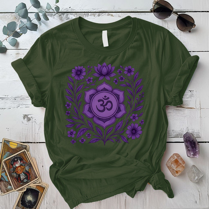 Retro Floral Crown Chakra T-Shirt Mockup Military Green