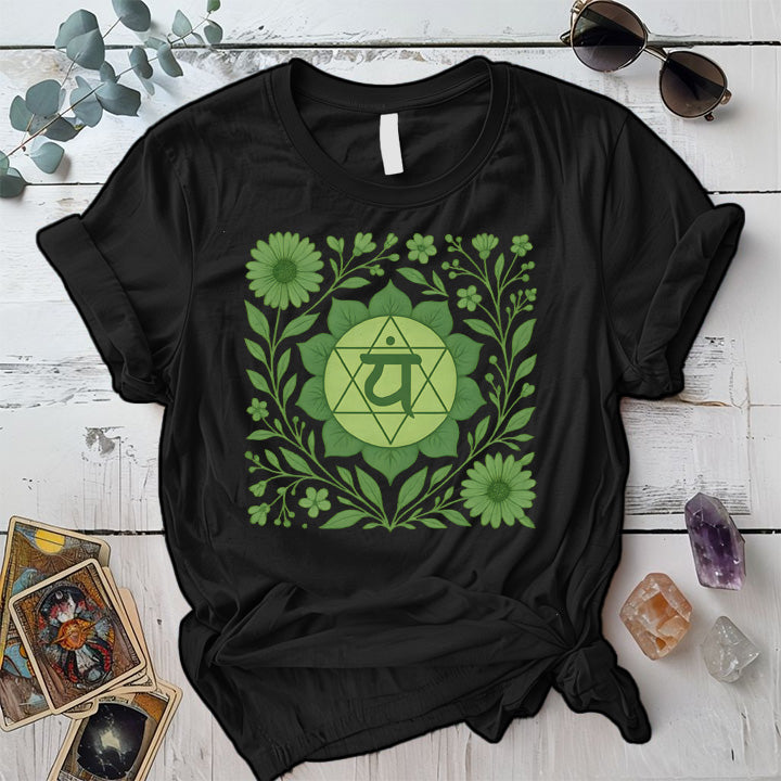 Retro Floral Heart Chakra T-Shirt Mockup Black