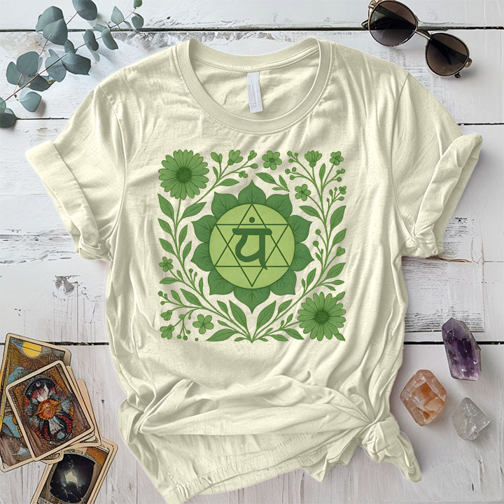 Retro Floral Heart Chakra T-Shirt Mockup Natural