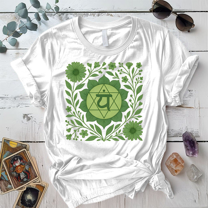 Retro Floral Heart Chakra T-Shirt Mockup White