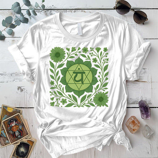 Retro Floral Heart Chakra T-Shirt Mockup White