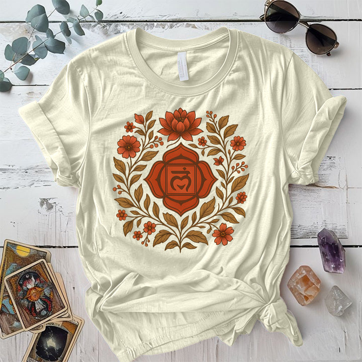 Retro Floral Root Chakra T-Shirt Mockup Natural