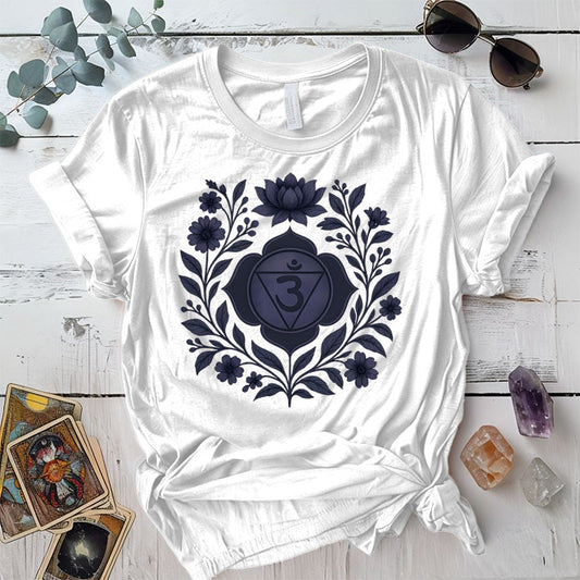 Retro Floral Third Eye Chakra T-Shirt Mockup White