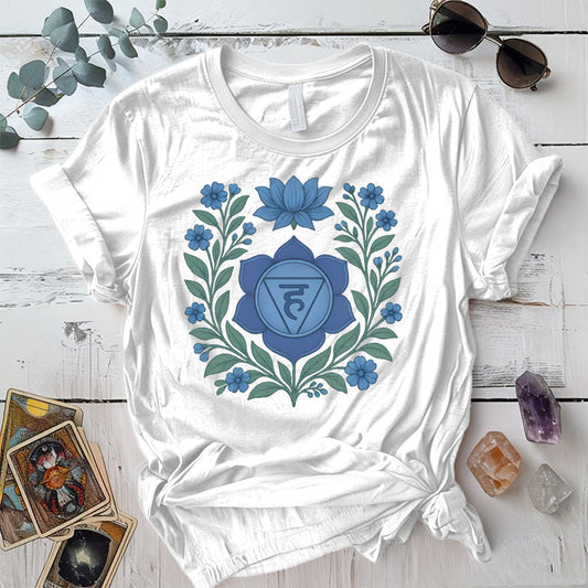 Retro Floral Throat Chakra T-Shirt Mockup White
