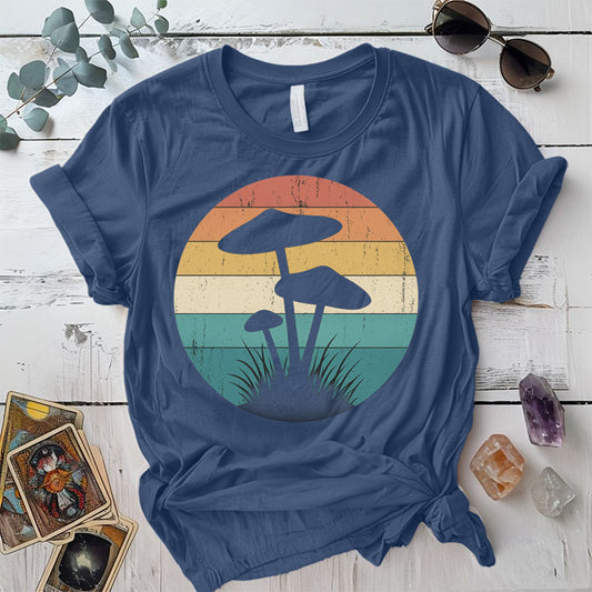 Retro Mushrooms T-Shirt Mockup Indigo Blue