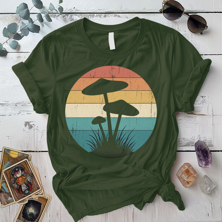 Retro Mushrooms T-Shirt Mockup Military Green
