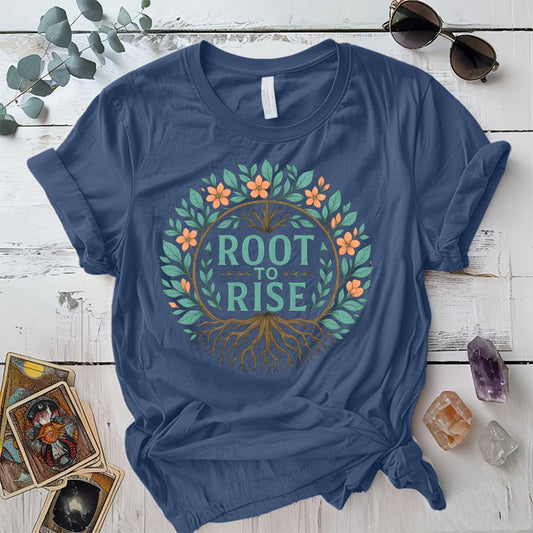 Root to Rise T-Shirt Mockup indigo-blue