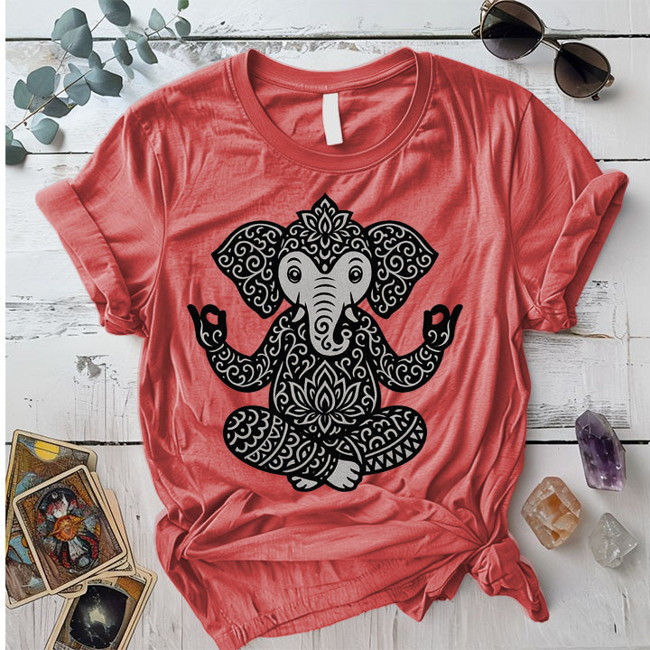 Sacred Elephant Meditation T-Shirt Mockup Coral Silk