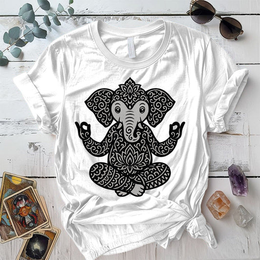 Sacred Elephant Meditation T-Shirt Mockup White