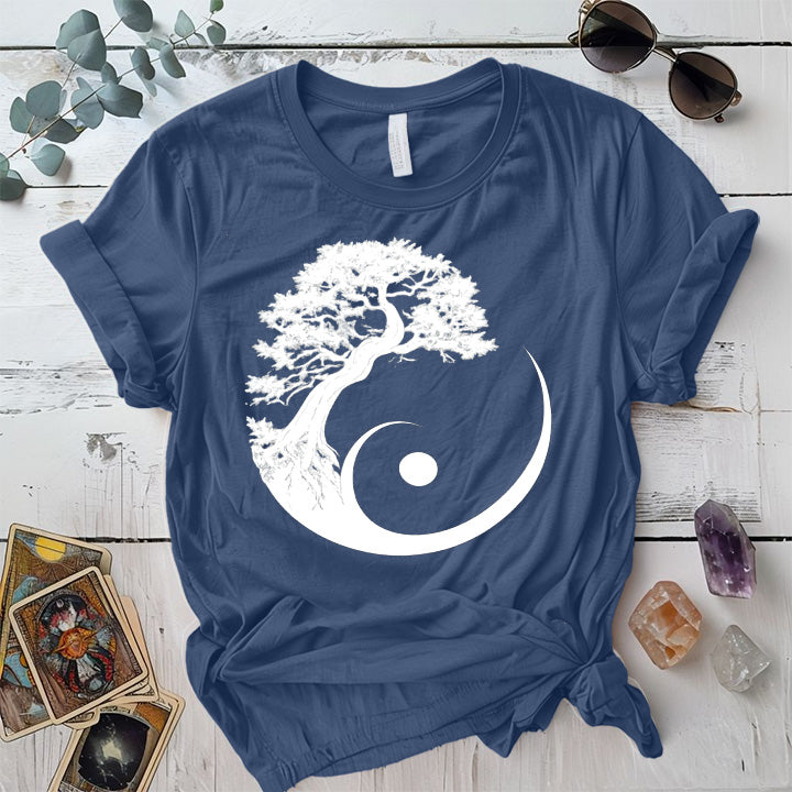 Sacred Grove of Stillness T-Shirt Mockup Indigo Blue