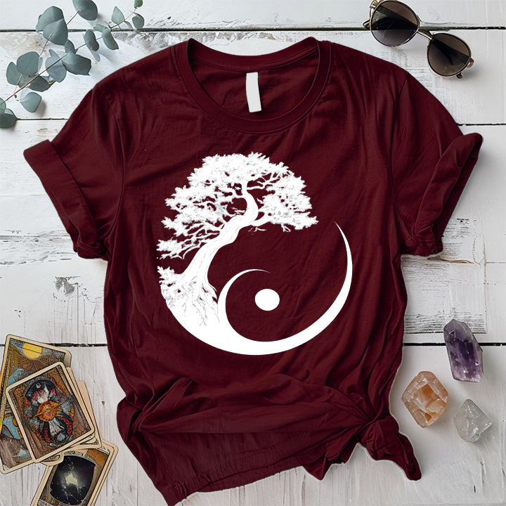 Sacred Grove of Stillness T-Shirt Mockup Maroon