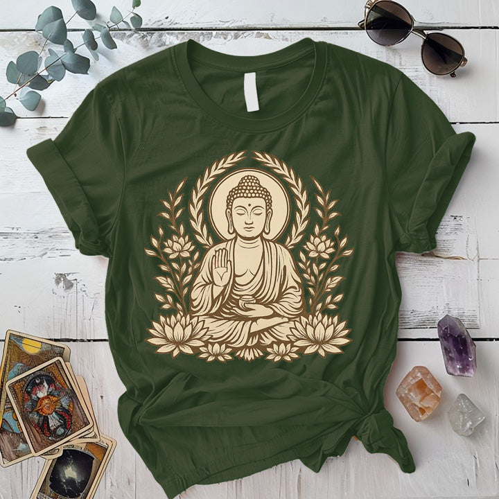 Sacred Lotus Guardian T-Shirt Mockup Military Green