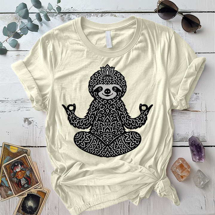 Sacred Sloth Meditation T-Shirt Mockup Natural