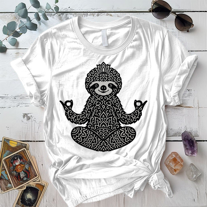 Sacred Sloth Meditation T-Shirt Mockup White