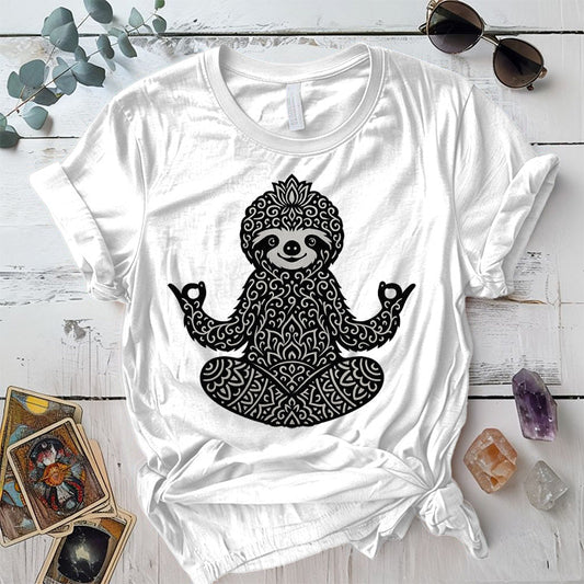 Sacred Sloth Meditation T-Shirt Mockup White