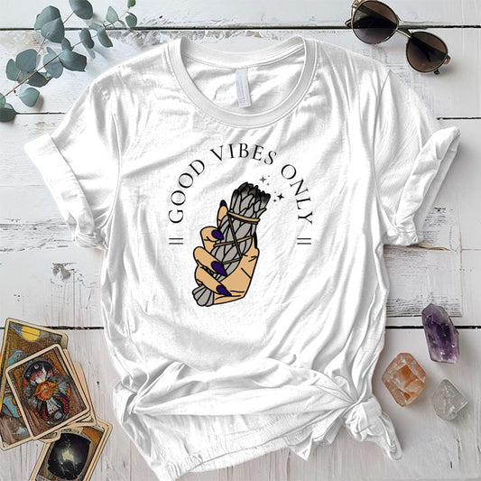 Sage Good Vibes Only T-Shirt Mockup White