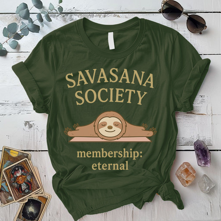 Savasana Society T-Shirt Mockup Military Green
