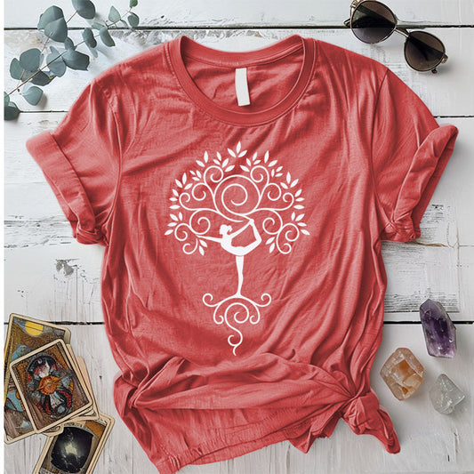 Tree Dancer Pose T-Shirt Mockup Coral Silk