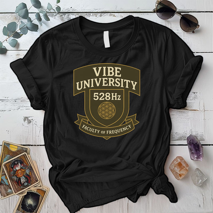 Vibe University 528Hz T-Shirt Mockup Black