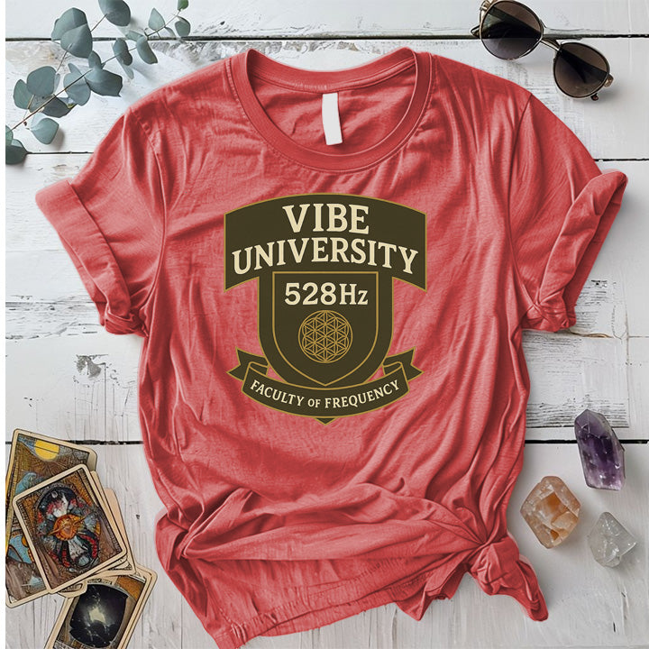Vibe University 528Hz T-Shirt Mockup Coral Silk