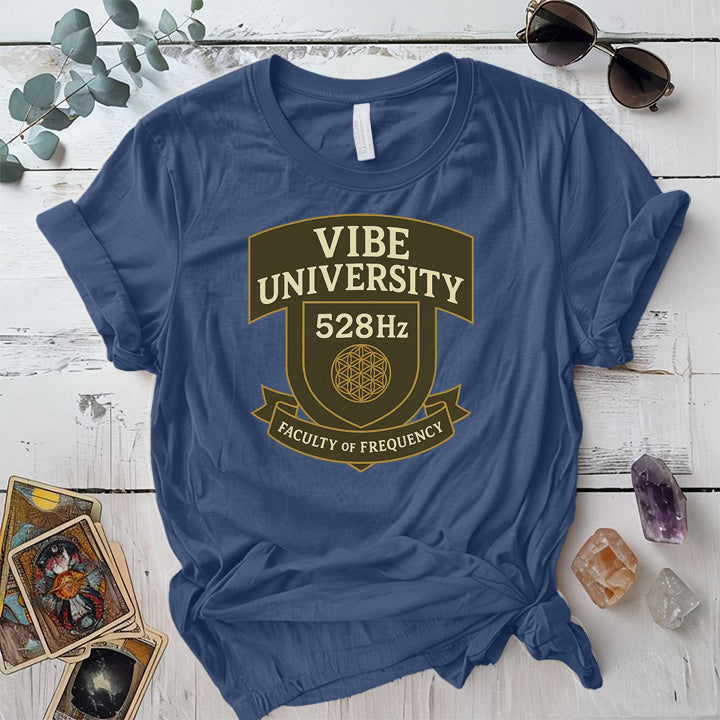 Vibe University 528Hz T-Shirt Mockup Indigo Blue