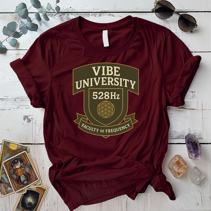 Vibe University 528Hz T-Shirt Mockup Maroon