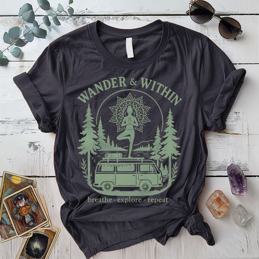 Wander Within Van Life T-Shirt Mockup Dark Heather Grey