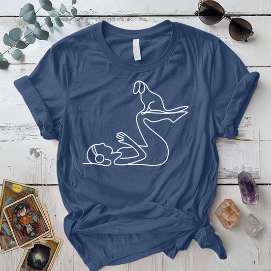 Yoga Dog Silhouette T-Shirt Mockup Indigo Blue