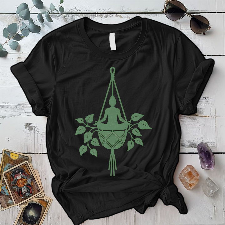 Yoga Hanging Plant T-Shirt Mockup Black