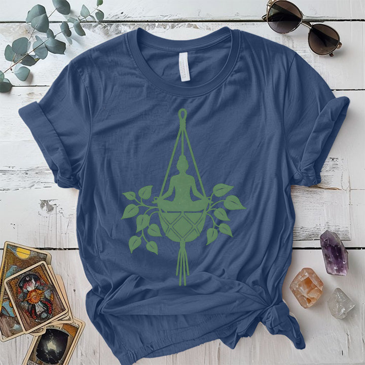 Yoga Hanging Plant T-Shirt Mockup Indigo Blue