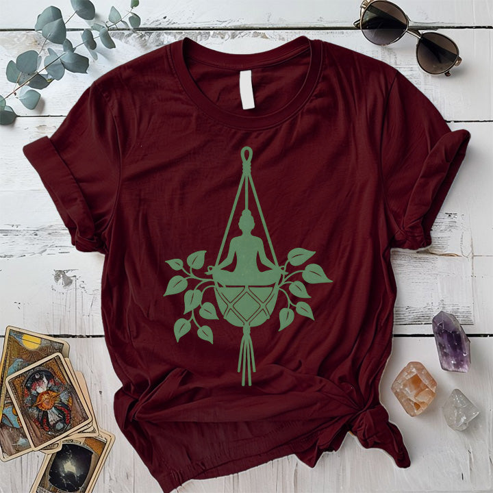 Yoga Hanging Plant T-Shirt Mockup Maroon