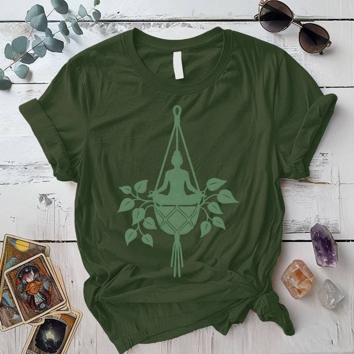 Yoga Hanging Plant T-Shirt Mockup Military Green