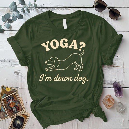 Yoga I'm Down Dog T-Shirt Mockup Military Green