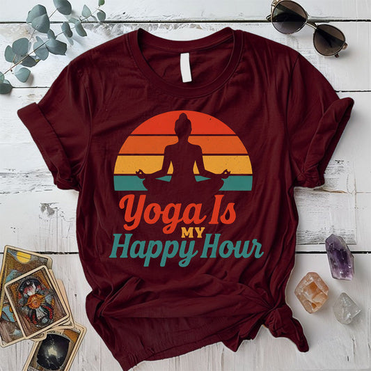 Yoga Is My Happy Hour Sunset T-Shirt Mockup Maroon