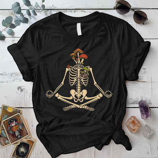 Yoga Mushroom Skeleton T-Shirt Mockup Black