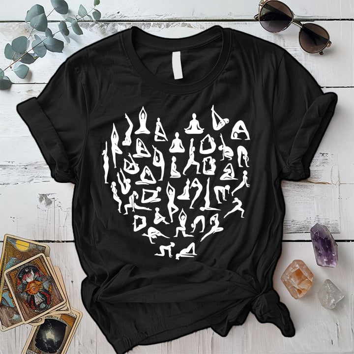 Yoga Poses Heart T-Shirt Mockup Black