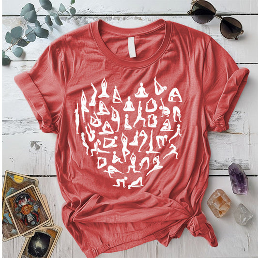 Yoga Poses Heart T-Shirt Mockup Coral Silk