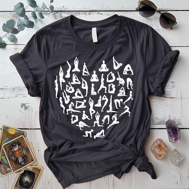 Yoga Poses Heart T-Shirt Mockup Dark Heather Grey
