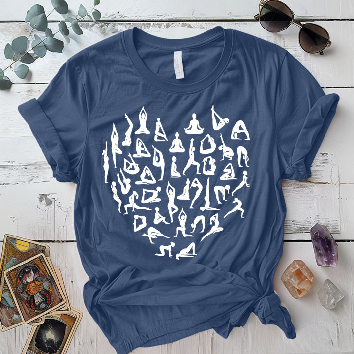 Yoga Poses Heart T-Shirt Mockup Indigo Blue