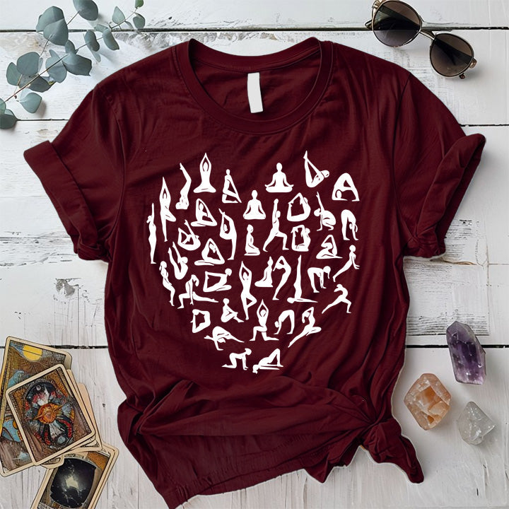 Yoga Poses Heart T-Shirt Mockup Maroon