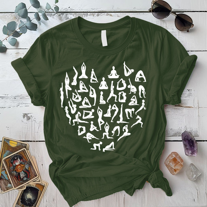 Yoga Poses Heart T-Shirt Mockup Military Green