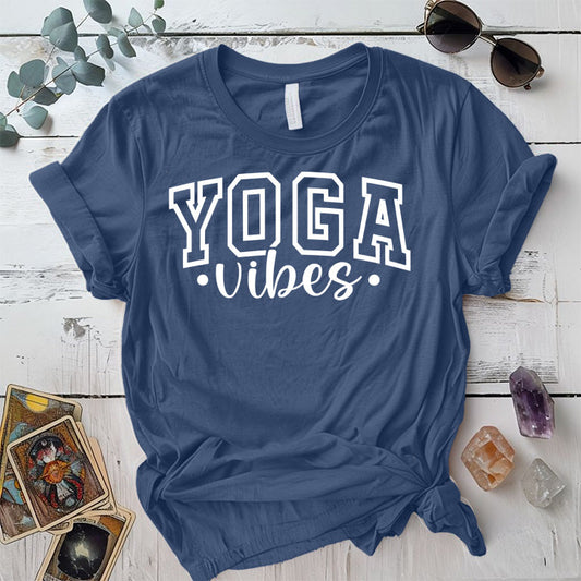 Yoga Vibes T-Shirt Mockup Indigo Blue