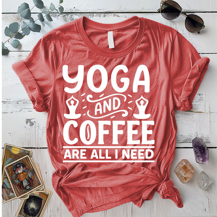 Yoga and Coffee T-Shirt Mockup Coral Silk