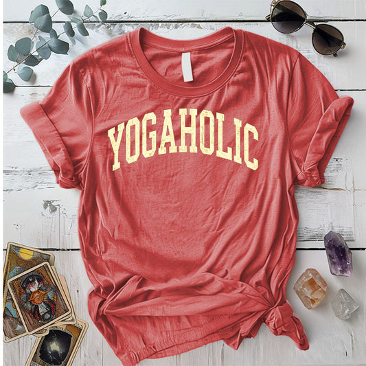 Yogaholic T-Shirt Mockup Coral Silk