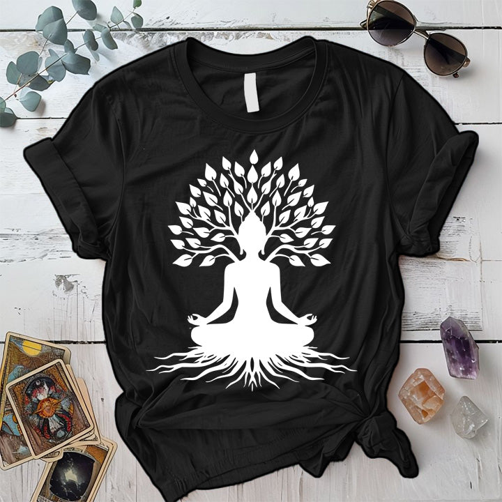 Buddha Tree T-Shirt Mockup Black