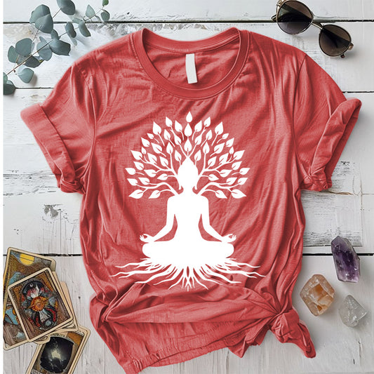 Buddha Tree T-Shirt Mockup Coral Silk