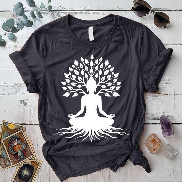 Buddha Tree T-Shirt Mockup Dark Heather Grey