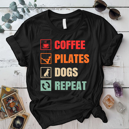 Coffee Pilates Dogs T Shirt Black Mockup